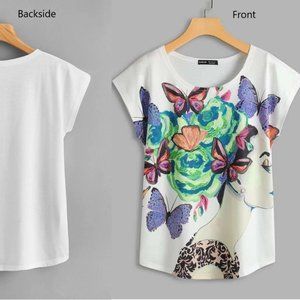 Sale 🎉 NEW!! Size 2 Lady & Butterfly Graphic Tee